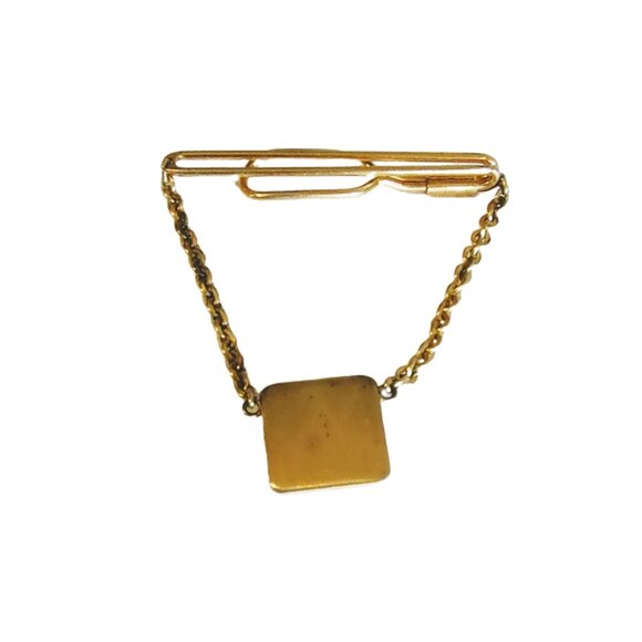 1950s True Vintage Gold Chain Necktie Bar Clip With A Hanging Cameo MCM - Picture 2 of 3